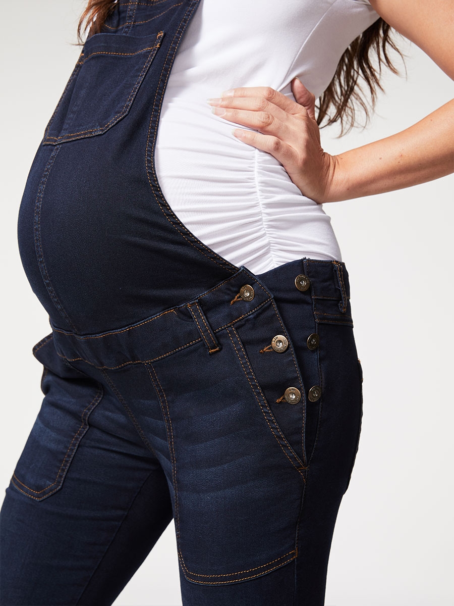 maternity denim overalls - side detail