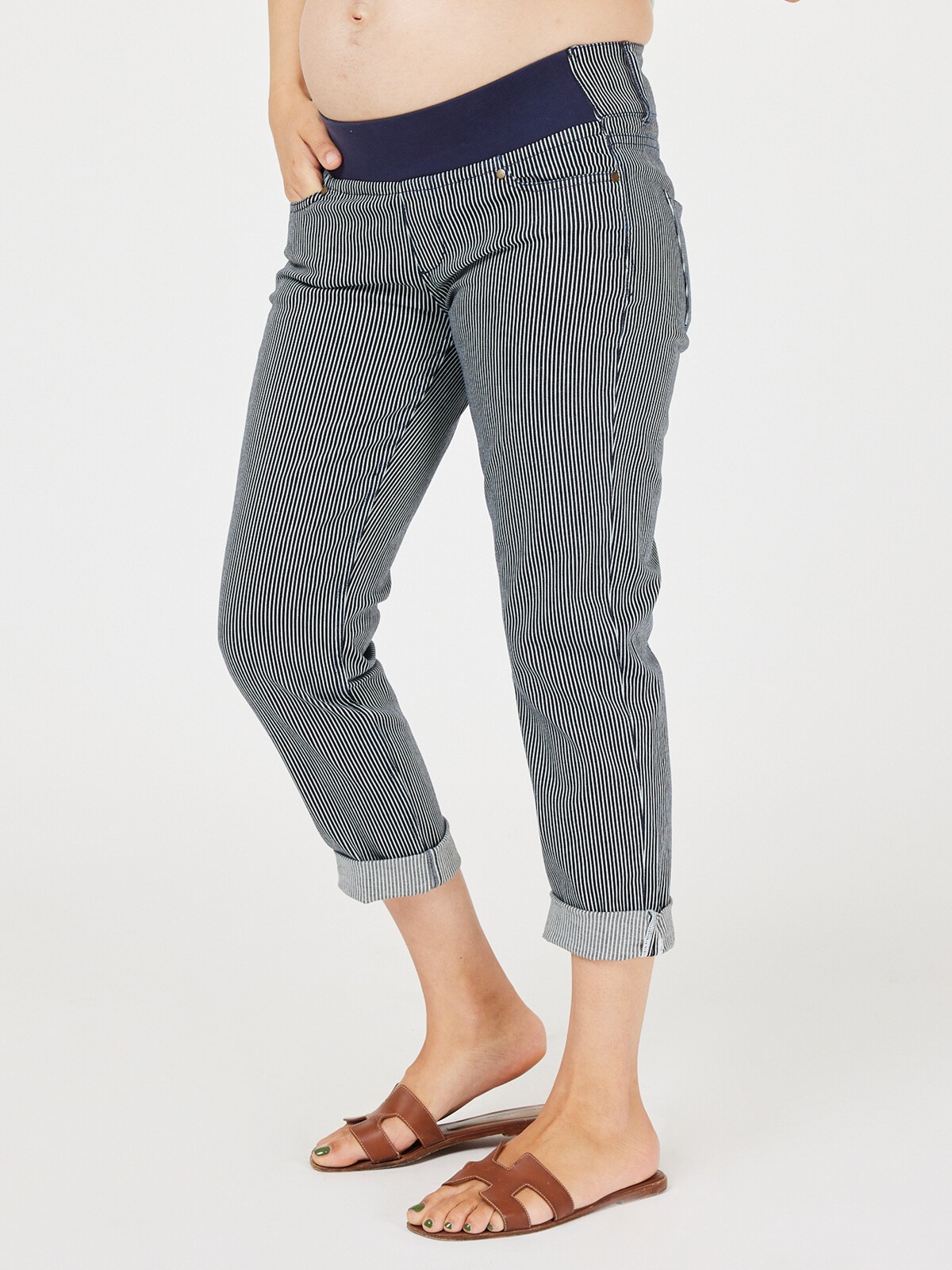 stripe maternity trousers - navy white