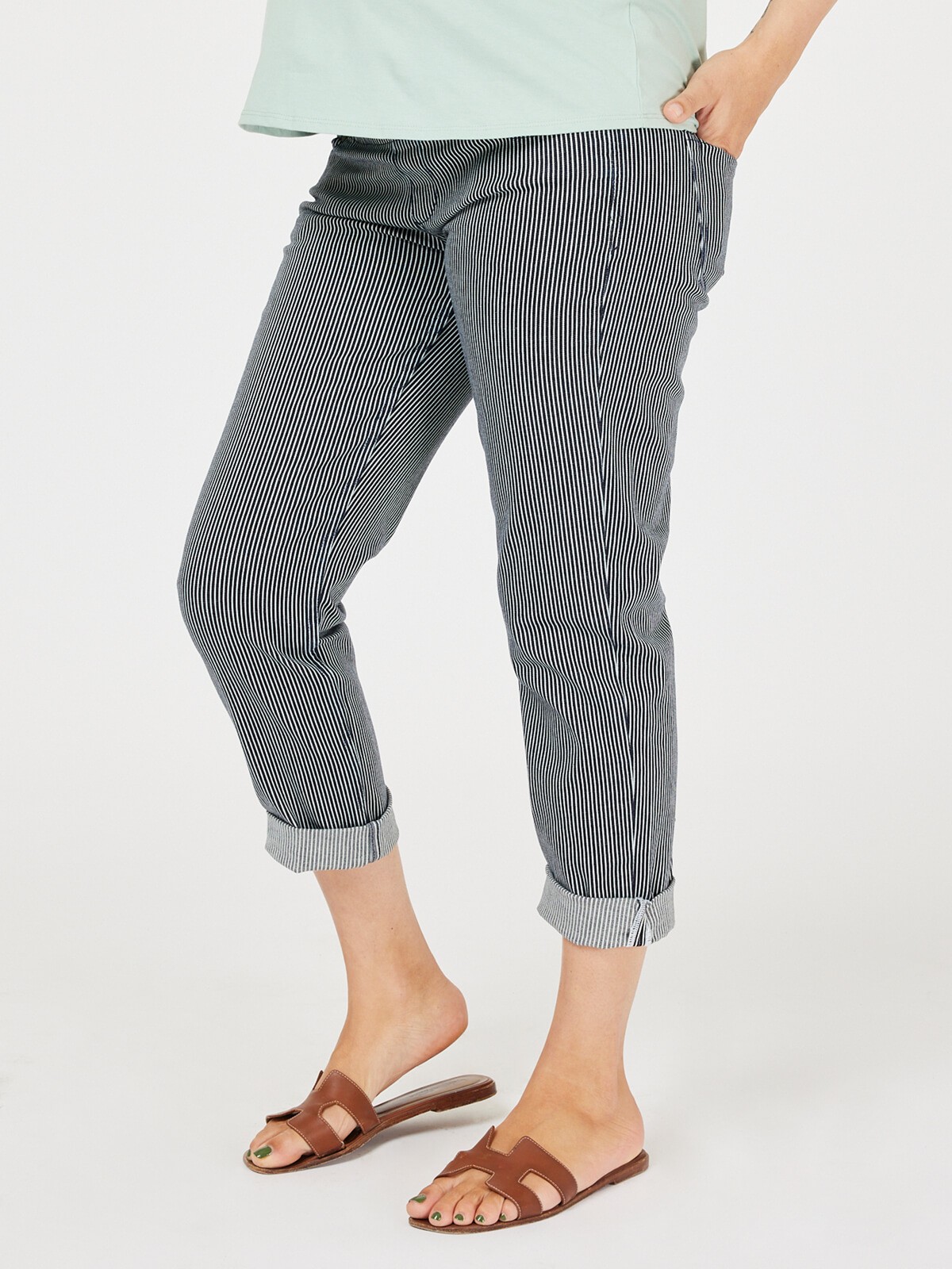stripe maternity trousers - navy white