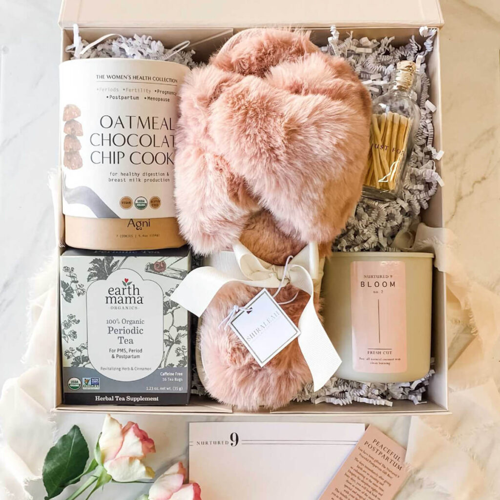 peaceful postpartum gift box - blush slipper